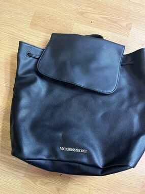 Victoria's Secret Black Faux Leather Backpack Tote